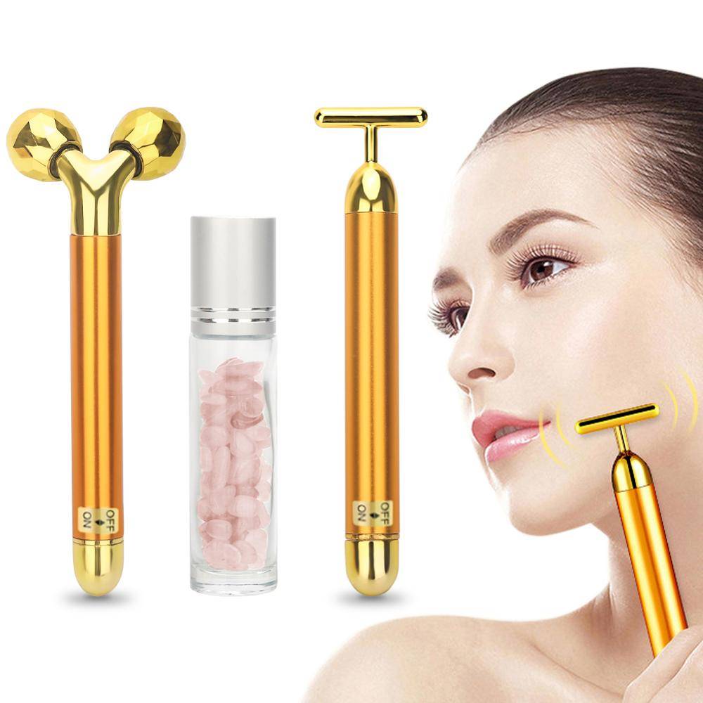 3 in 1 Golden Vibrating Facial Roller Health & Beauty Massage & Relaxation cb5feb1b7314637725a2e7: 3D Roller|Set|T-shape Roller