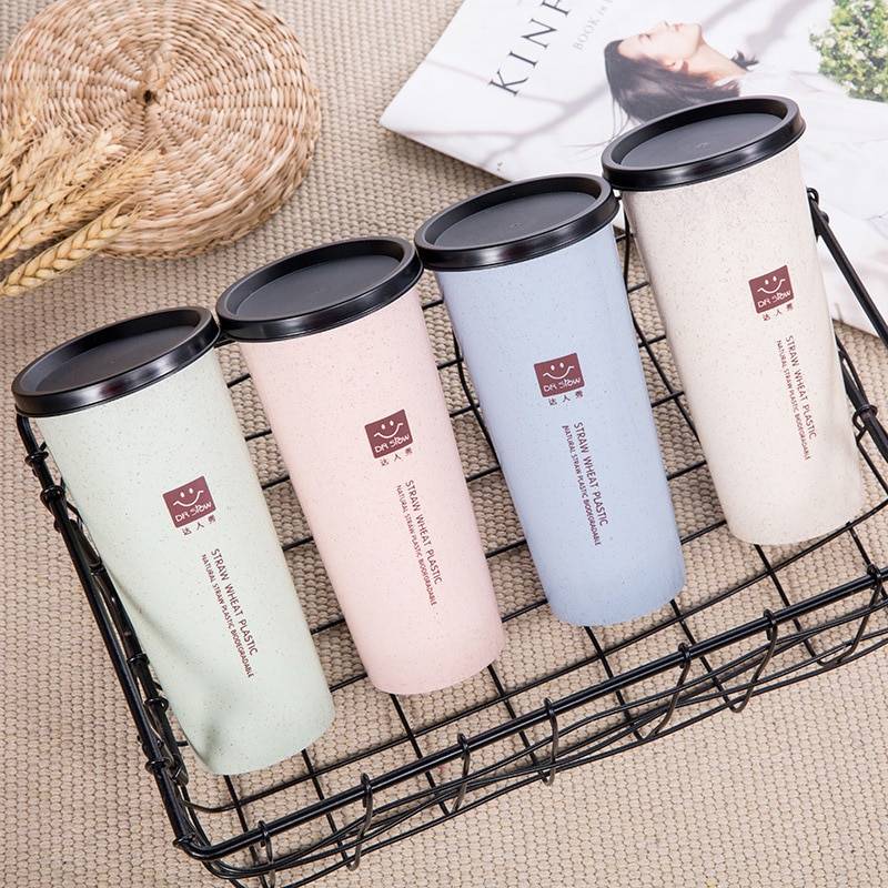 Wheat Cup with Straw and Double Lid Drinkware Kitchen Accessories cb5feb1b7314637725a2e7: Beige|Blue|Green|Pink