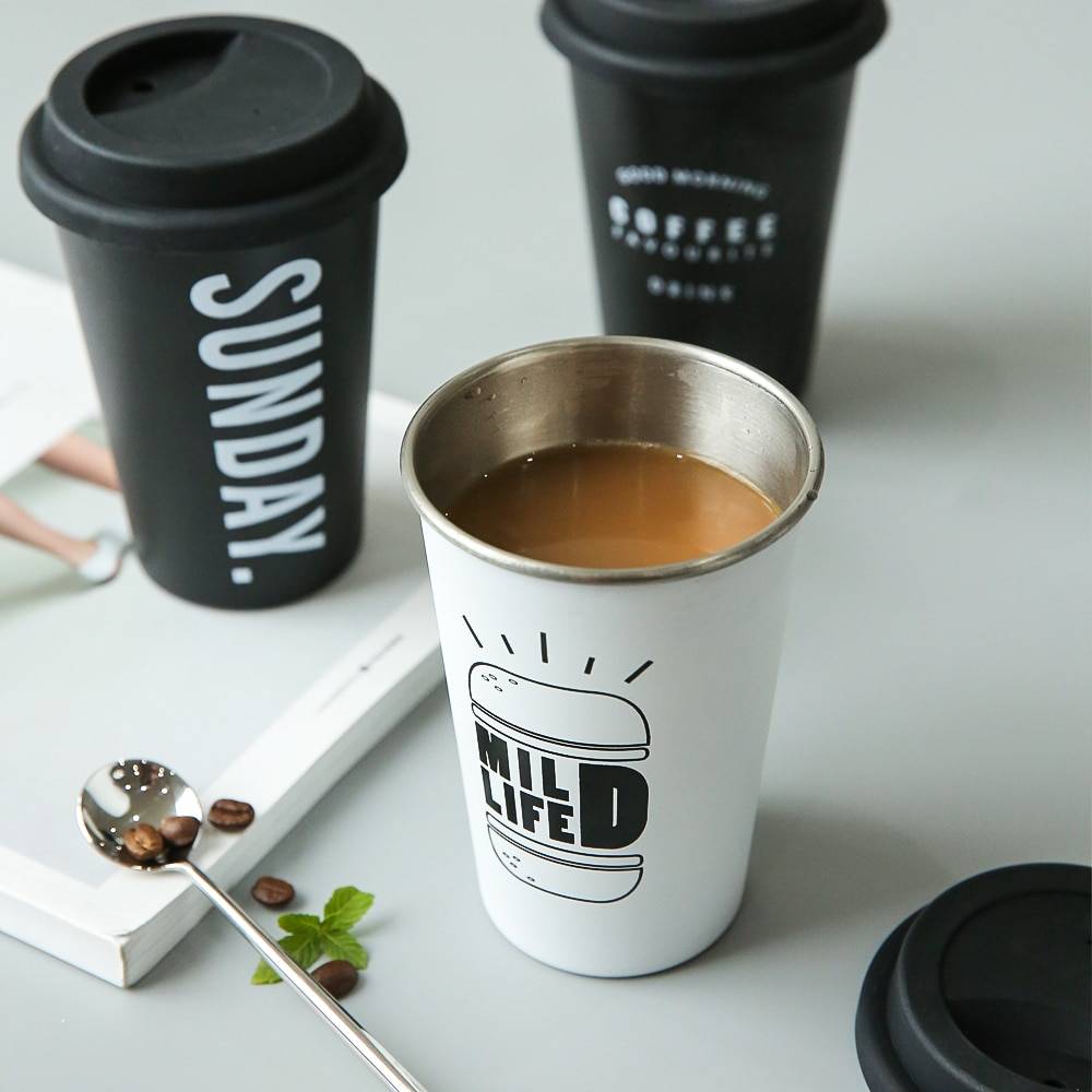 Stainless Steel Coffee Mug with Lid and Straw