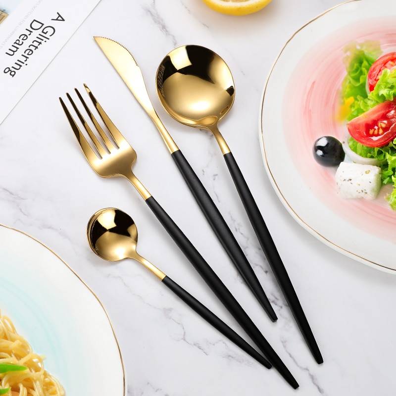 Two Tone Design 4 Pcs Cutlery Set Dinnerware Kitchen Accessories cb5feb1b7314637725a2e7: Black|Black Gold|Black Silver|Gold|Green Gold|Green Silver|Pink Gold|Pink Silver|Rainbow|Silver|White Gold|White Silver
