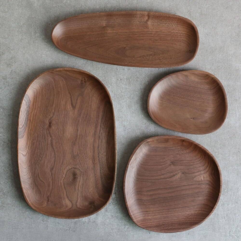 Irregular Shaped Walnut Wooden Dishes Set