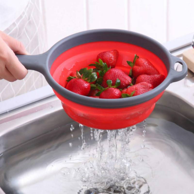 Foldable Silicone Colander with Long Handles Cookware Kitchen Accessories cb5feb1b7314637725a2e7: Green|Red