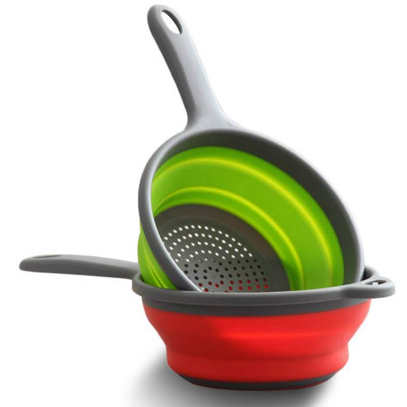 Foldable Silicone Colander with Long Handles Cookware Kitchen Accessories cb5feb1b7314637725a2e7: Green|Red