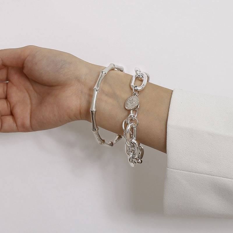 Women’s Oversized Chain Bracelet 2 Pcs Set Bracelets & Bangles Jewellery 8d255f28538fbae46aeae7: Gold|Silver