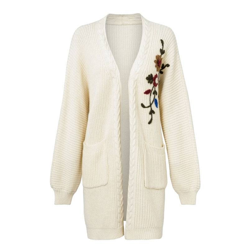 Women’s Flower Embroidered Knitted Cardigan Apparel Cardigans Women cb5feb1b7314637725a2e7: Gray|White