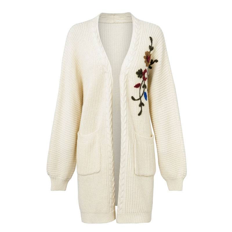 Women's Flower Embroidered Knitted Cardigan