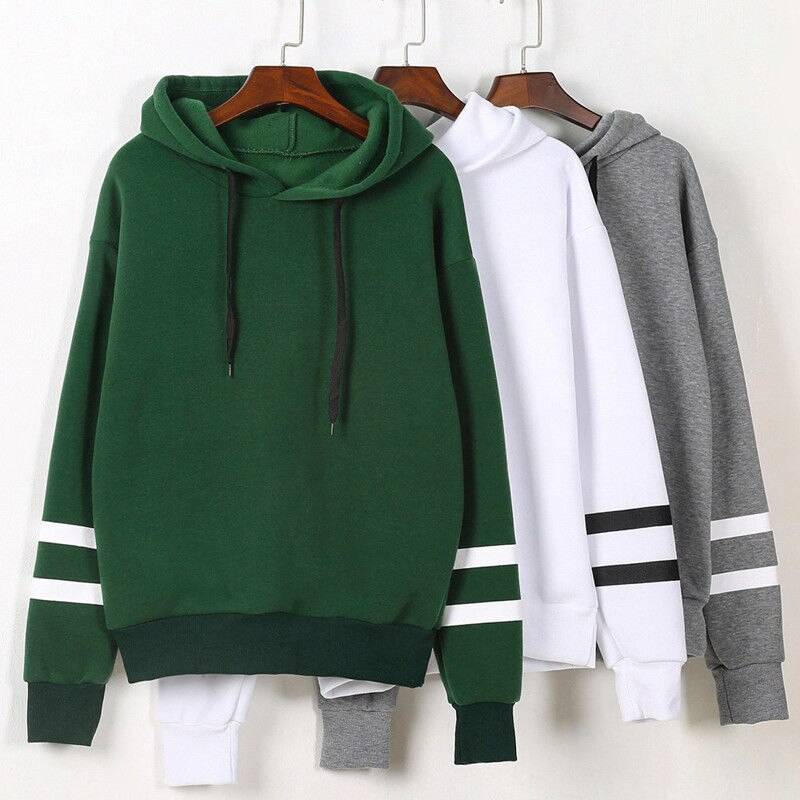 Women's Cotton Hoodie with Striped Sleeve