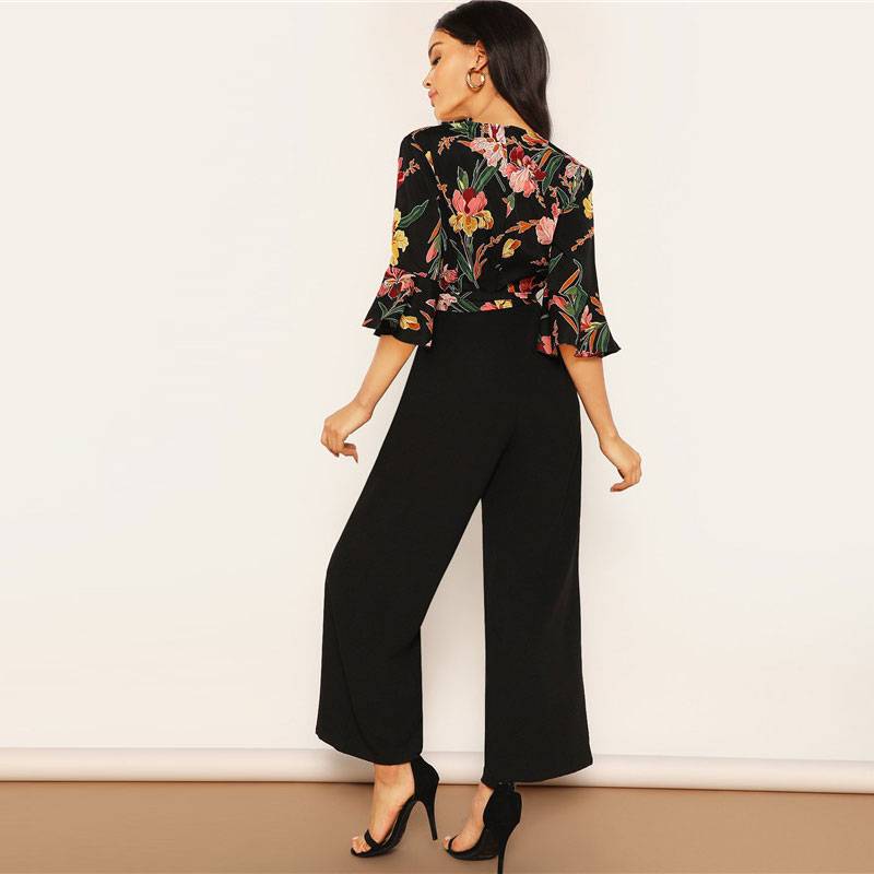 Women's Floral Print Wrap Design Jumpsuit
